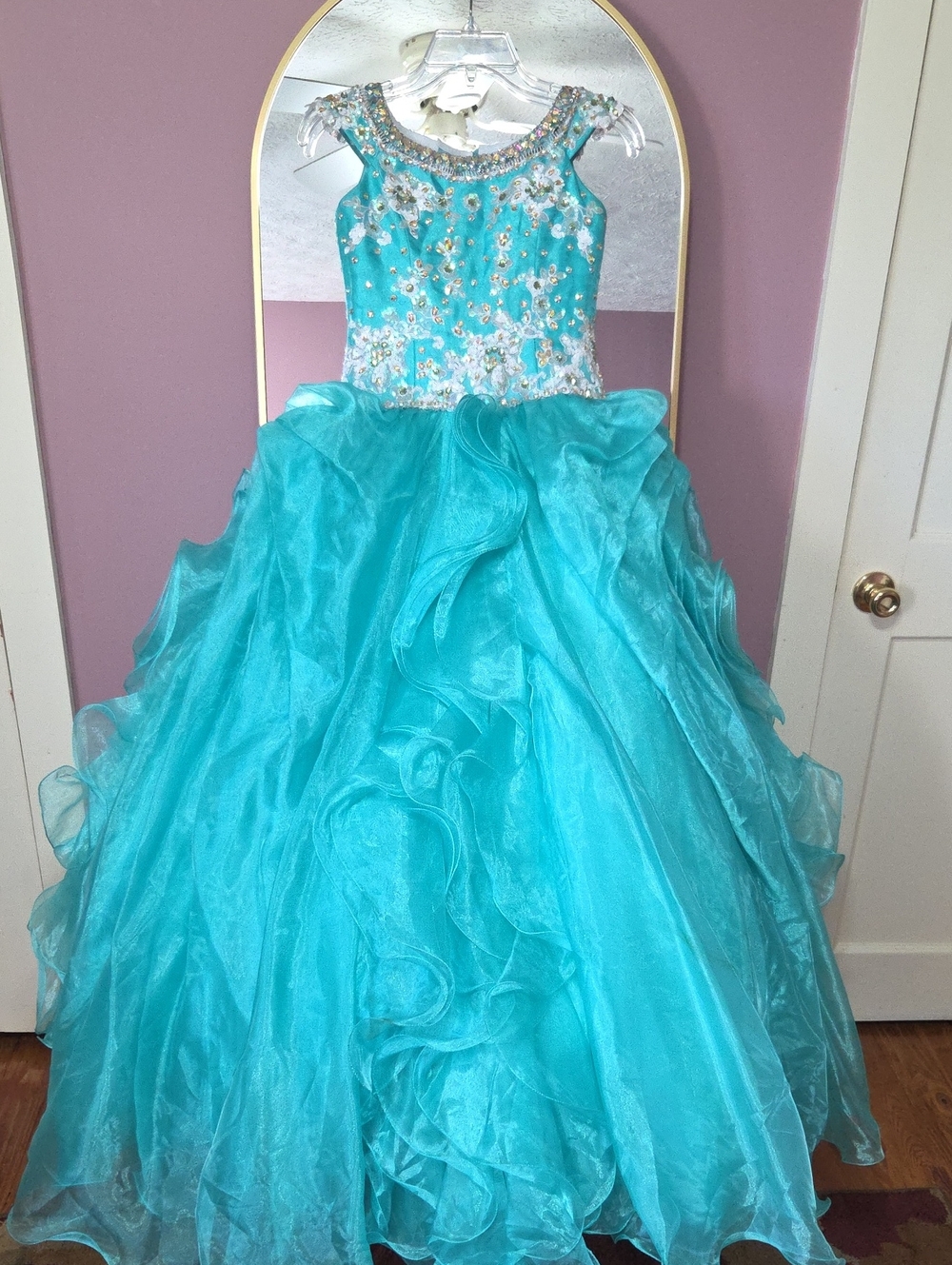 Ritzee Girls Pageant Dress - Girls 12 - Turquoise Ruffle Beaded Bodice
